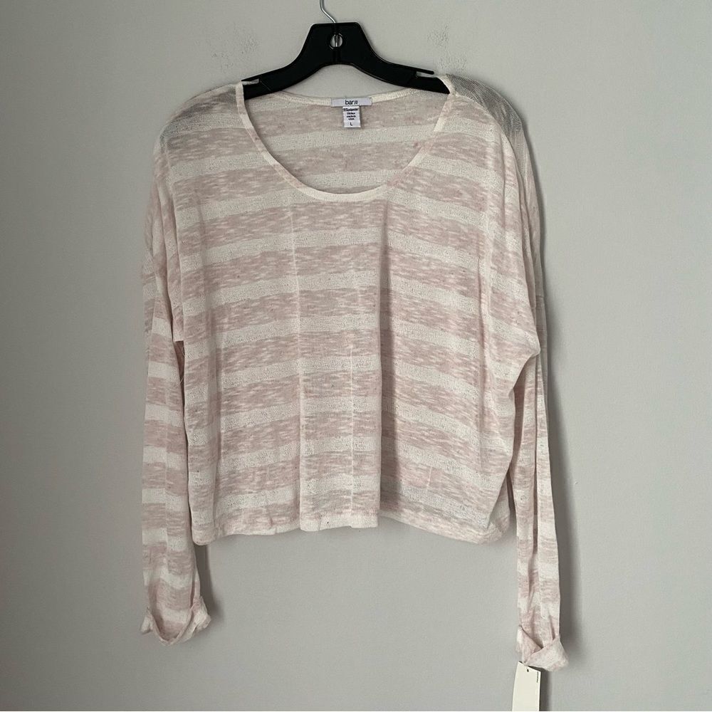 Bar III Women’s Long Sleeve Crew Neck Striped Cropped Mesh Thin Sweater size L